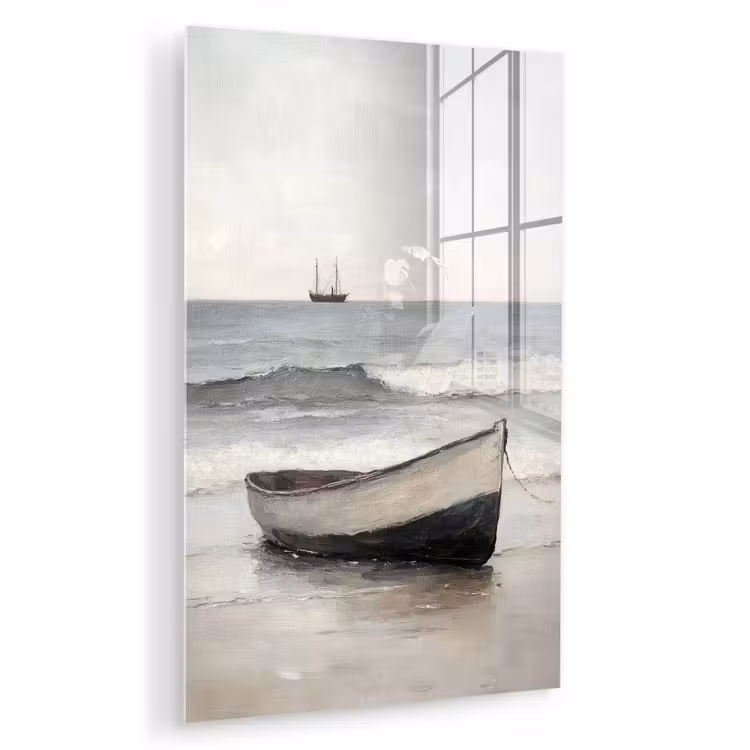 Glas schilderij - Roeiboot - Zee - Horizon — 1