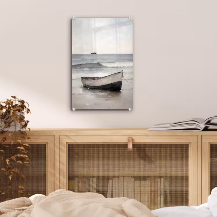 Glas schilderij - Roeiboot - Zee - Horizon — 5