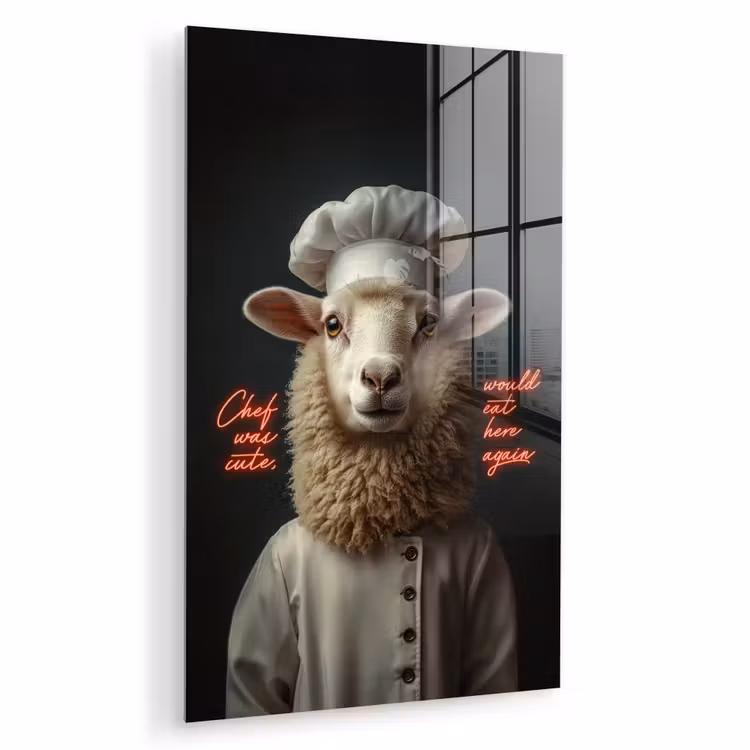 Glas schilderij - Schaap - Kokskleding - Neon - Quote — 1