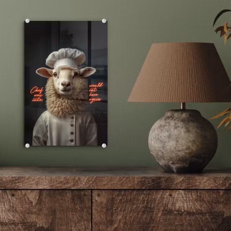 Glas schilderij - Schaap - Kokskleding - Neon - Quote — 4