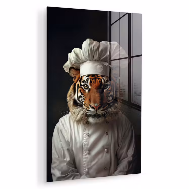 Glas schilderij - Tijger - Kokskleding - Bruin — 1