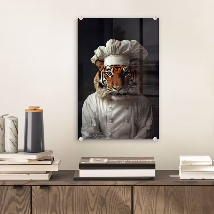 Glas schilderij - Tijger - Kokskleding - Bruin — 2