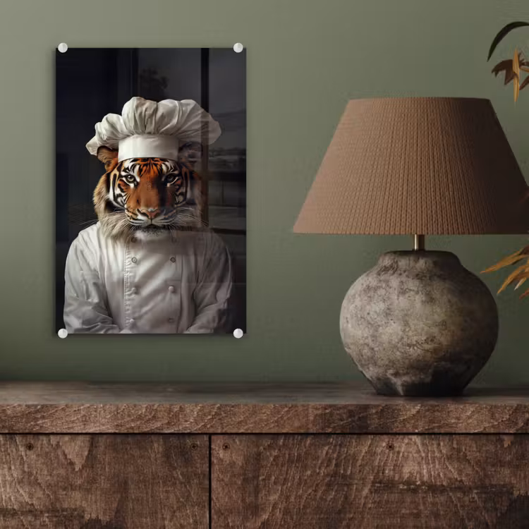 Glas schilderij - Tijger - Kokskleding - Bruin — 4