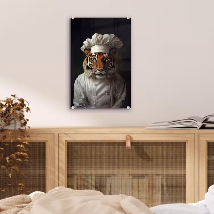 Glas schilderij - Tijger - Kokskleding - Bruin — 5