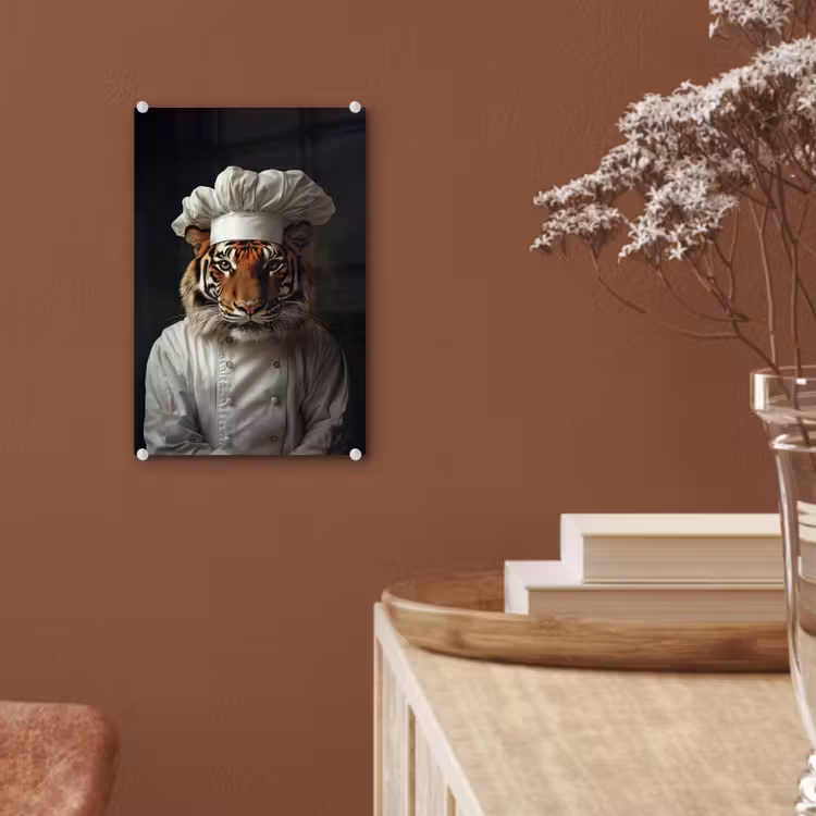 Glas schilderij - Tijger - Kokskleding - Bruin — 6
