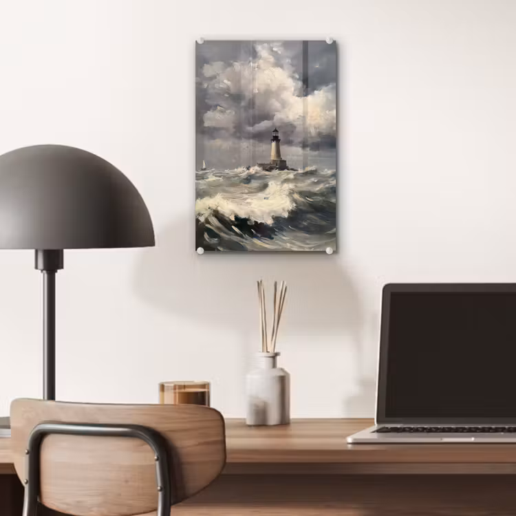 Glas schilderij - Vuurtoren - Golven - Storm — 7