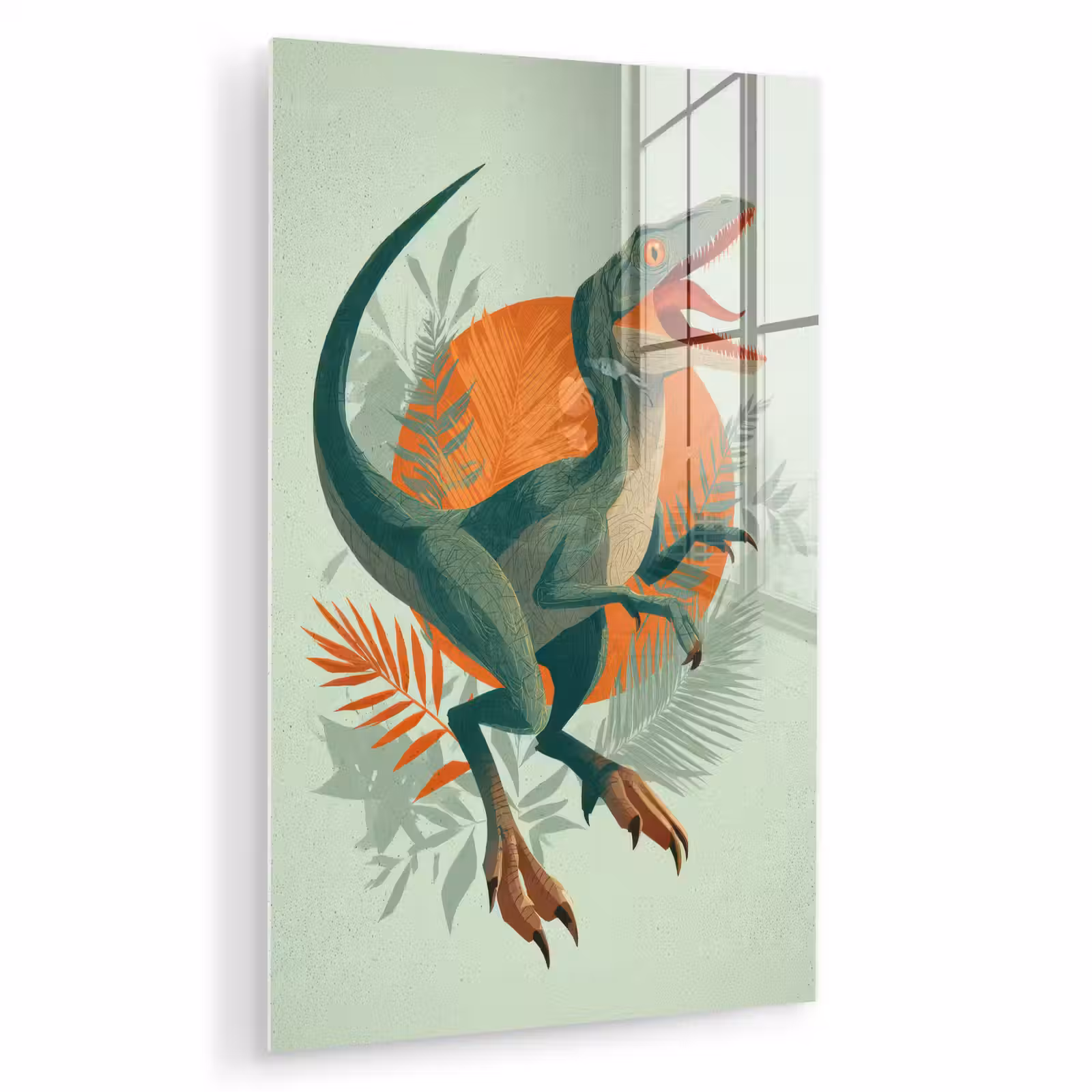 Glas schilderij - Dino - Bladeren - Grafisch - Groen — 1