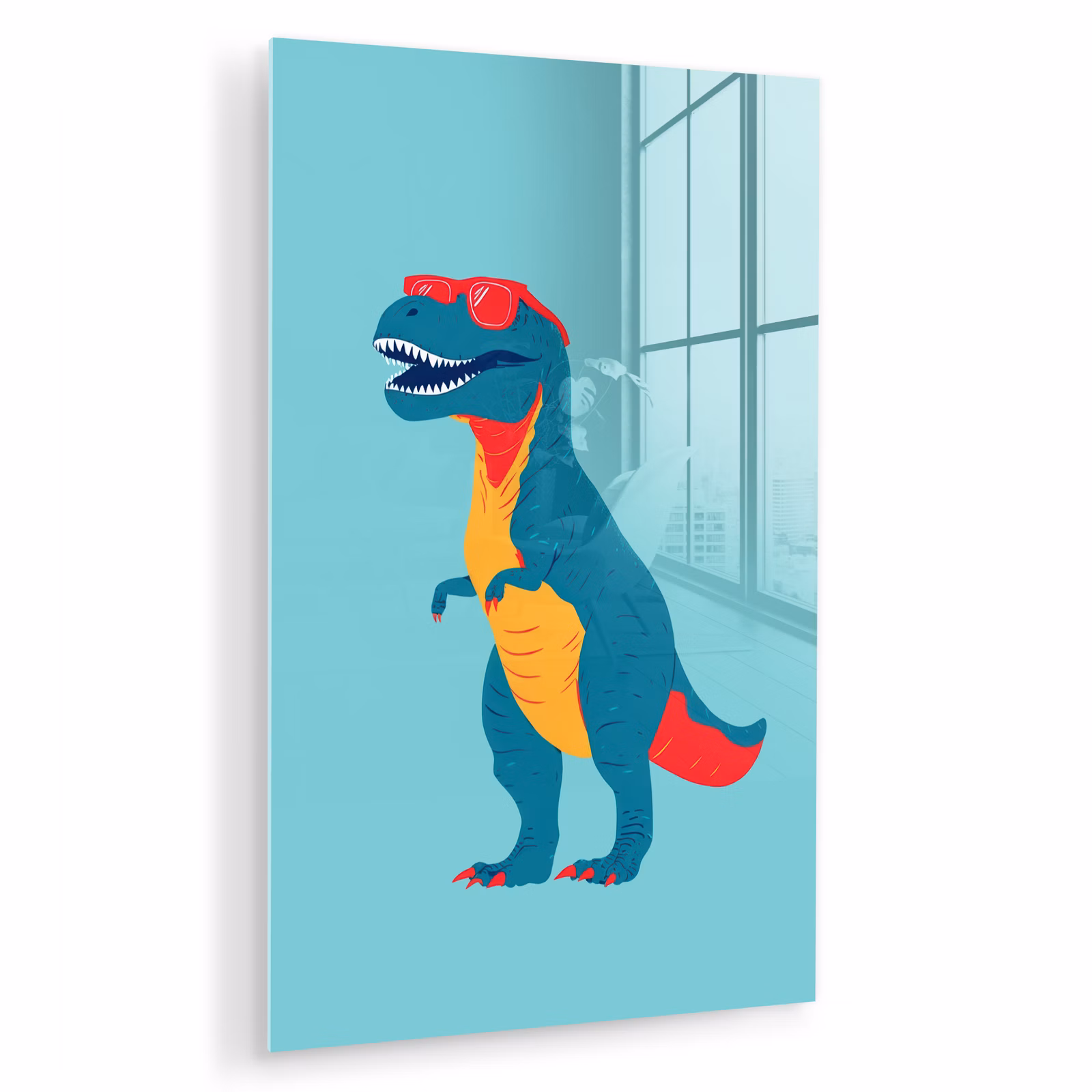 Glas schilderij - Dinosaurus - Blauw - Zonnebril — 1