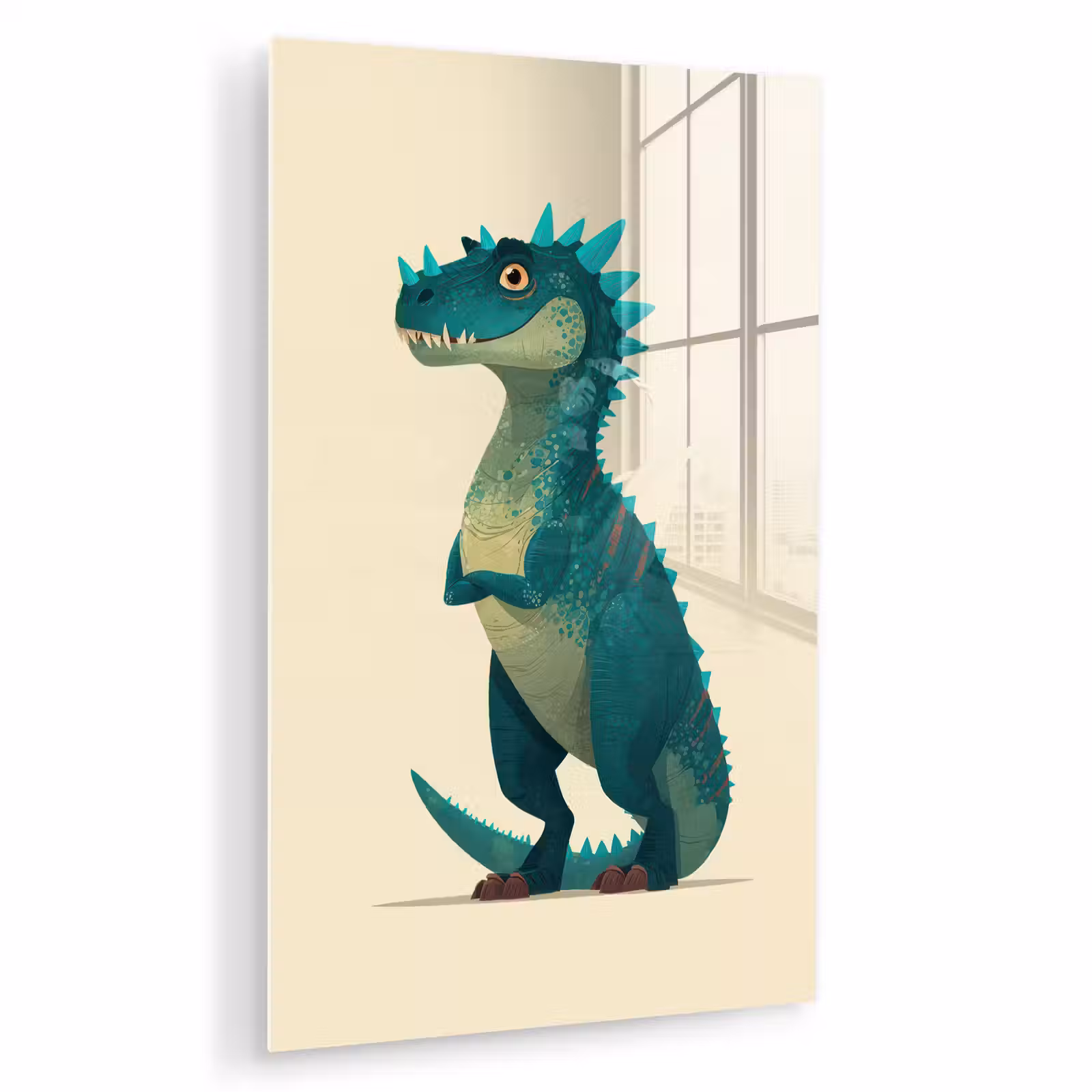 Glas schilderij - Dinosaurus - Turquoise - Stekels — 1