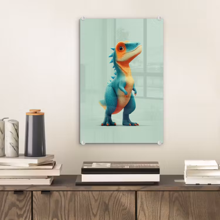 Glas schilderij - Cartoon - Dino - Oranje - Stekels — 2