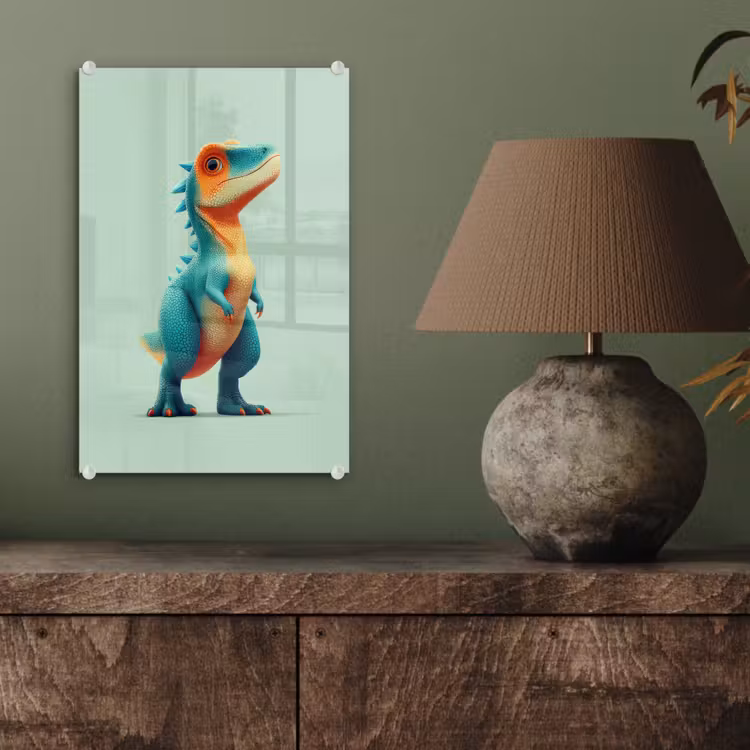 Glas schilderij - Cartoon - Dino - Oranje - Stekels — 4