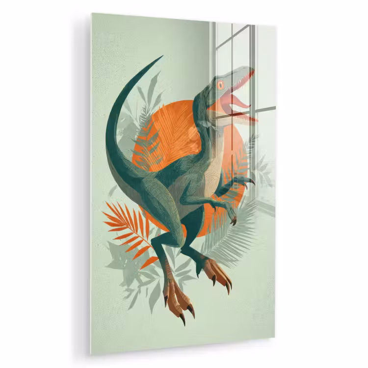 Glas schilderij - Dino - Bladeren - Grafisch - Groen — 1