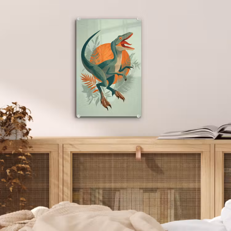 Glas schilderij - Dino - Bladeren - Grafisch - Groen — 5