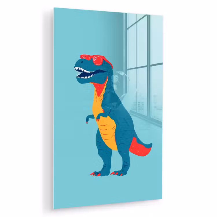 Glas schilderij - Dinosaurus - Blauw - Zonnebril — 1