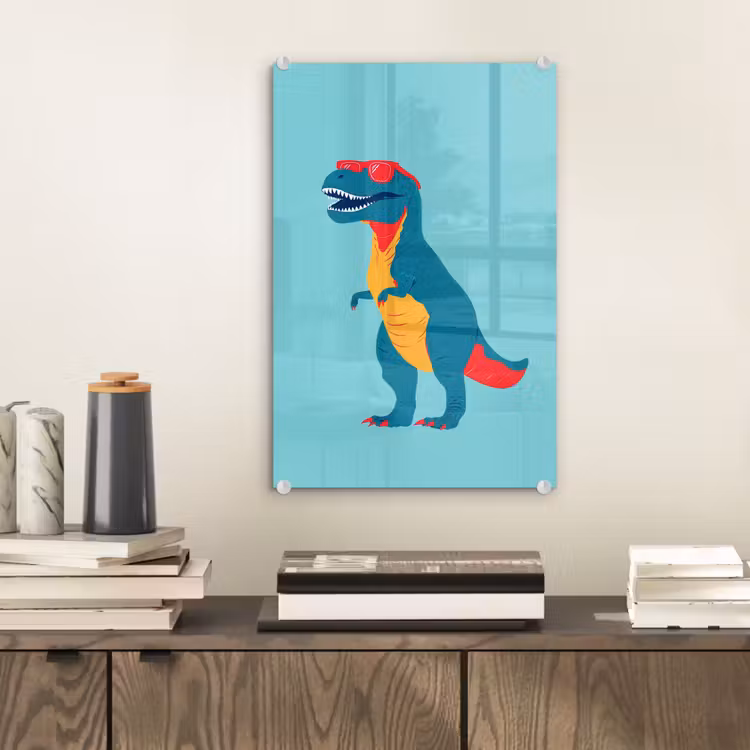 Glas schilderij - Dinosaurus - Blauw - Zonnebril — 2