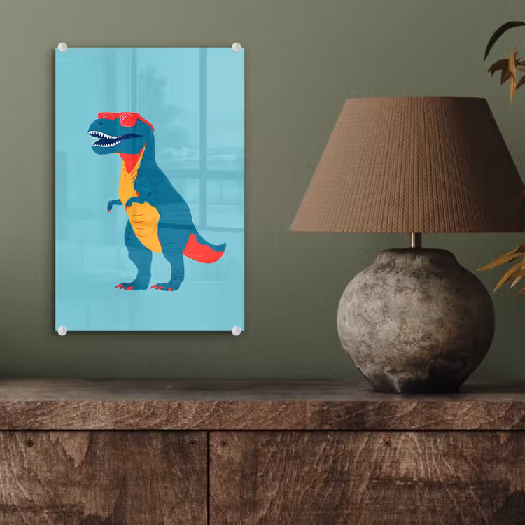 Glas schilderij - Dinosaurus - Blauw - Zonnebril — 4