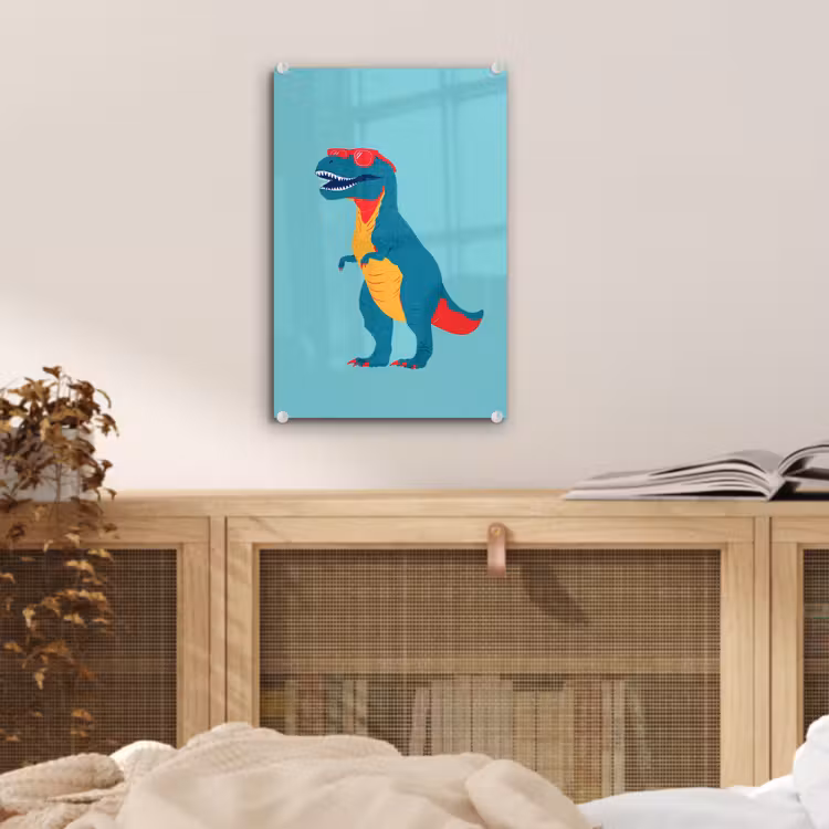 Glas schilderij - Dinosaurus - Blauw - Zonnebril — 5