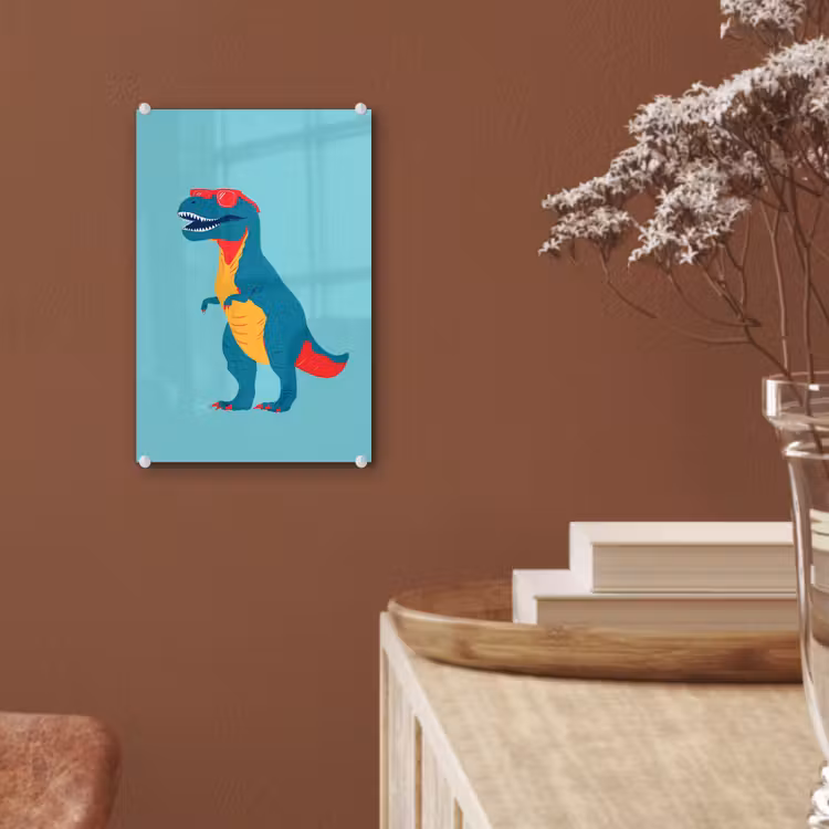 Glas schilderij - Dinosaurus - Blauw - Zonnebril — 6