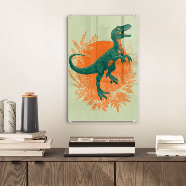 Glas schilderij - Dinosaurus - Groen - Planten - Cirkel — 2