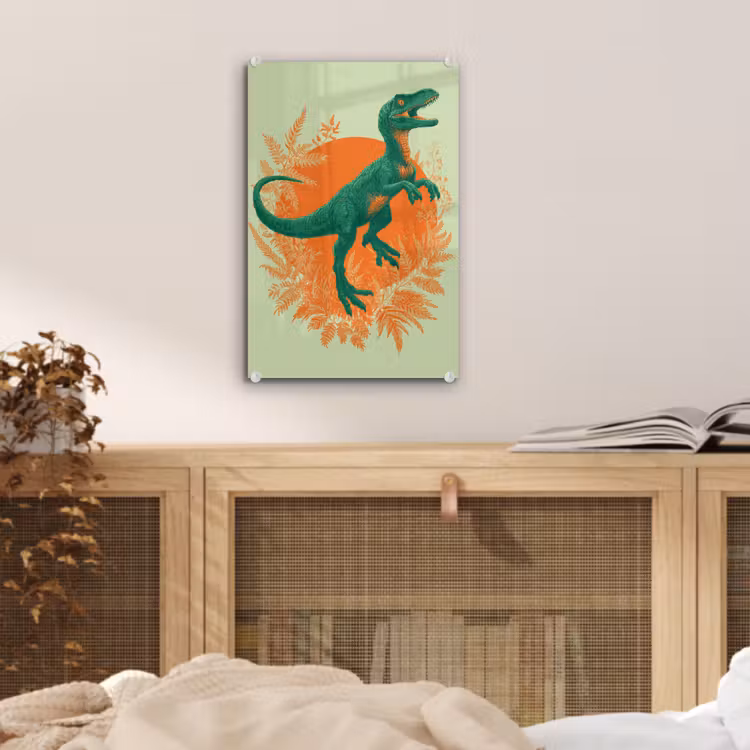 Glas schilderij - Dinosaurus - Groen - Planten - Cirkel — 5