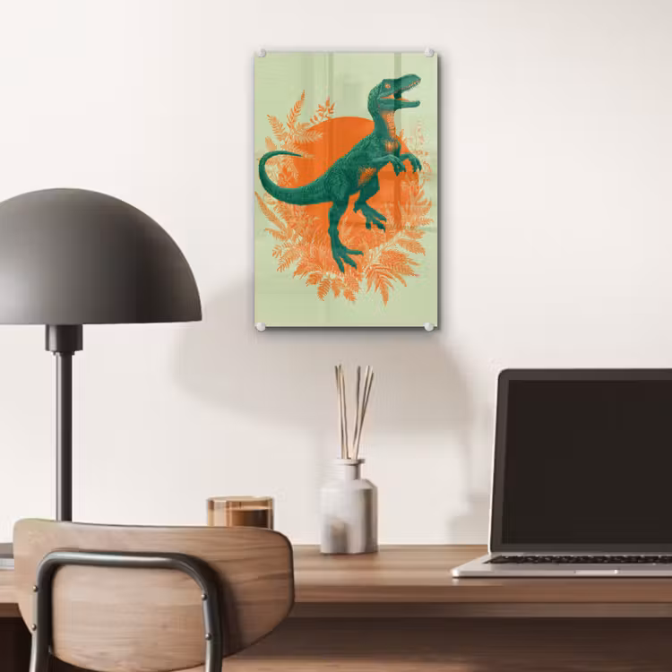 Glas schilderij - Dinosaurus - Groen - Planten - Cirkel — 7
