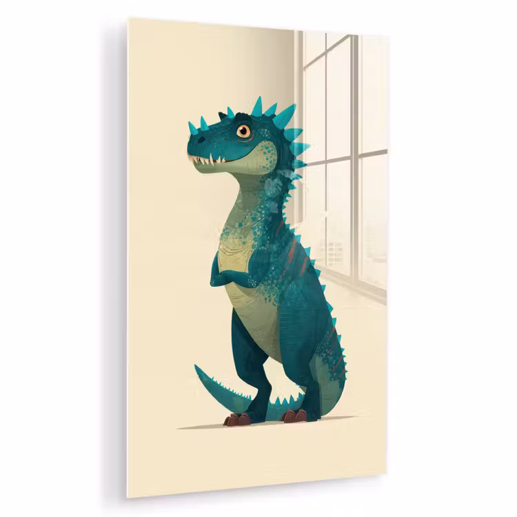 Glas schilderij - Dinosaurus - Turquoise - Stekels — 1