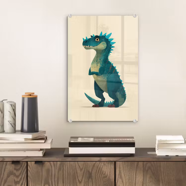 Glas schilderij - Dinosaurus - Turquoise - Stekels — 2
