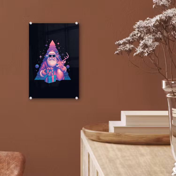 Glas schilderij - Retro - Kerstman - Rendieren - Kerstboom — 6