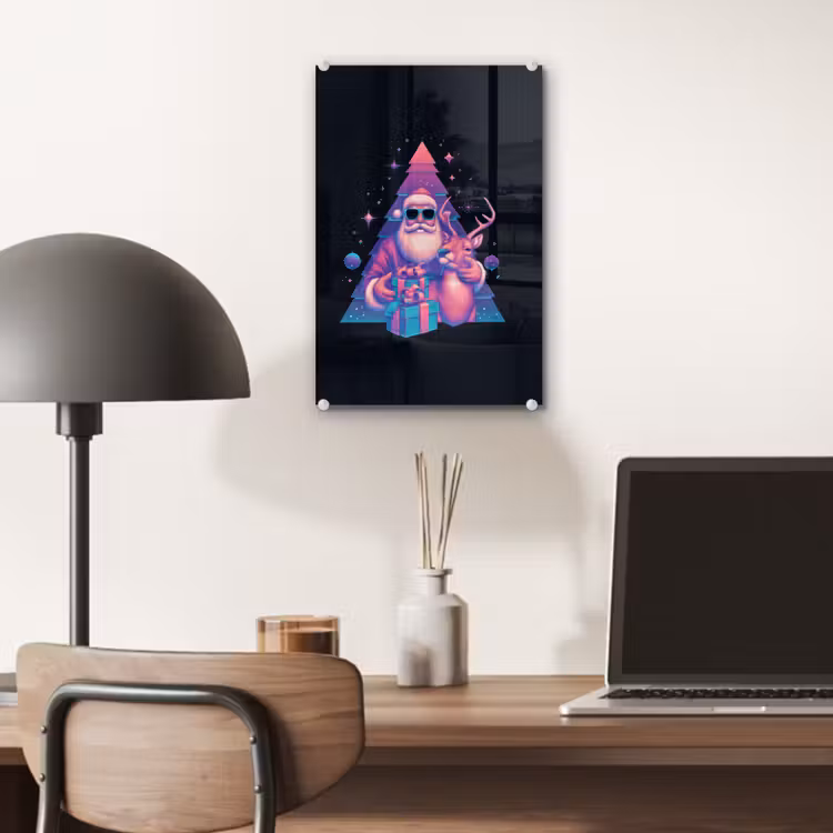 Glas schilderij - Retro - Kerstman - Rendieren - Kerstboom — 7