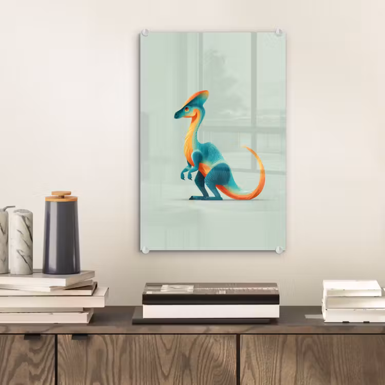 Glas schilderij - Staart - Dino - Minimalistisch - Blauw — 2