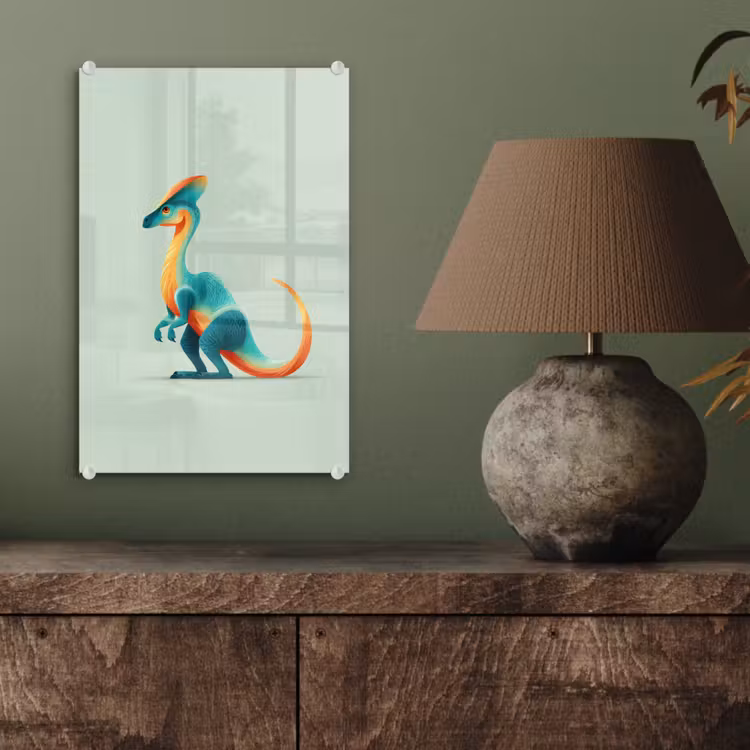 Glas schilderij - Staart - Dino - Minimalistisch - Blauw — 4