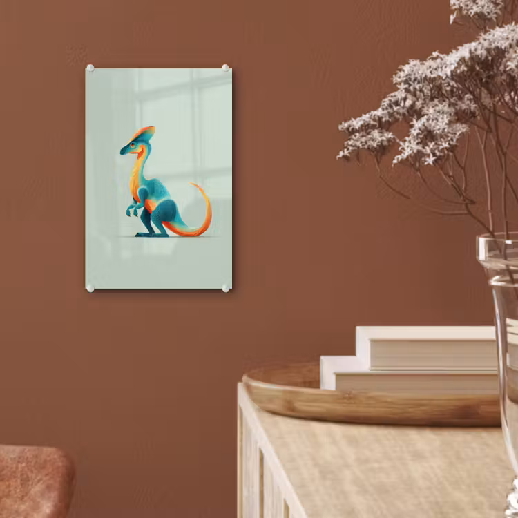 Glas schilderij - Staart - Dino - Minimalistisch - Blauw — 6