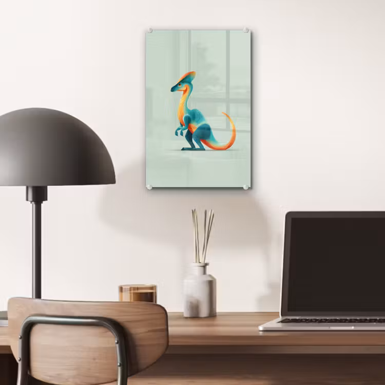 Glas schilderij - Staart - Dino - Minimalistisch - Blauw — 7