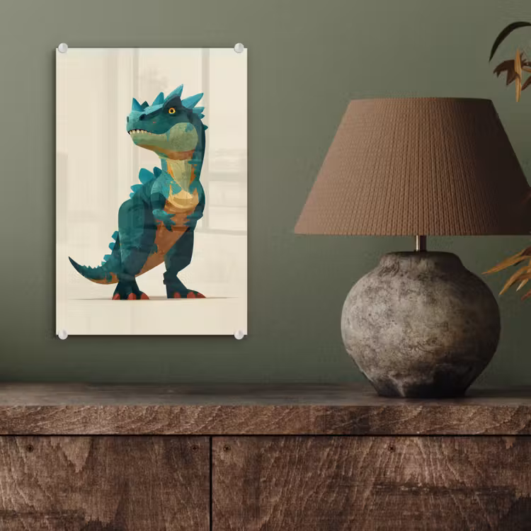 Glas schilderij - Stekels - Dino - Blauw - Gespierd — 4
