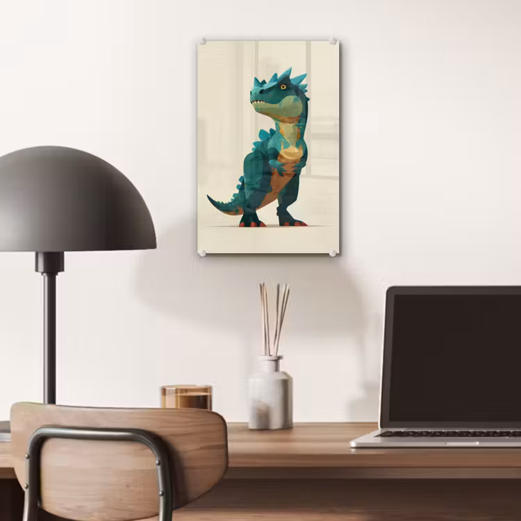 Glas schilderij - Stekels - Dino - Blauw - Gespierd — 7