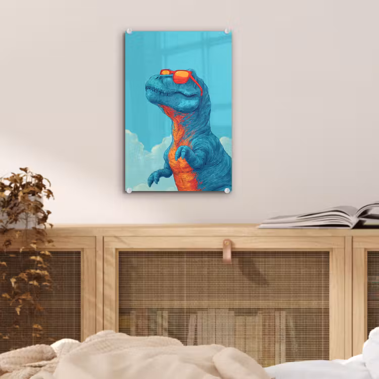 Glas schilderij - T-Rex - Blauw - Wolken - Zonnebril — 5