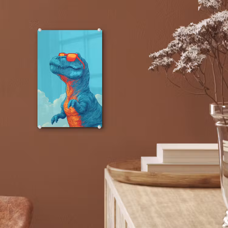 Glas schilderij - T-Rex - Blauw - Wolken - Zonnebril — 6
