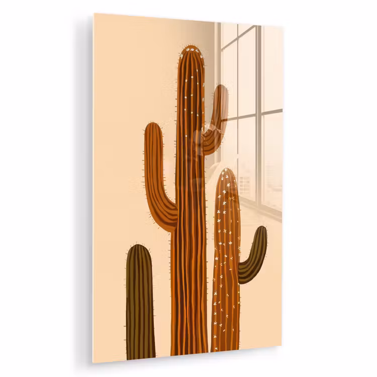 Glas schilderij - Cactus - Woestijn - Zand - Bruin — 1