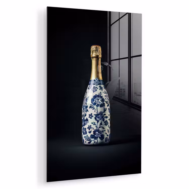 Glas schilderij - Champagne - Bloemen - Goud - Chique — 1