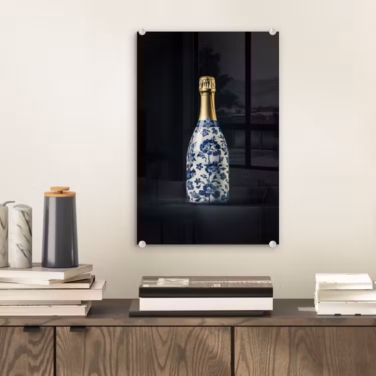 Glas schilderij - Champagne - Bloemen - Goud - Chique — 2