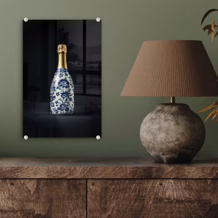Glas schilderij - Champagne - Bloemen - Goud - Chique — 4