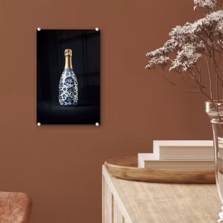 Glas schilderij - Champagne - Bloemen - Goud - Chique — 6