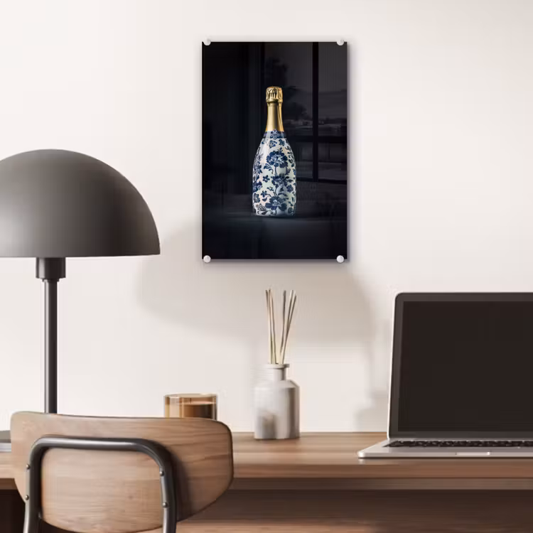 Glas schilderij - Champagne - Bloemen - Goud - Chique — 7