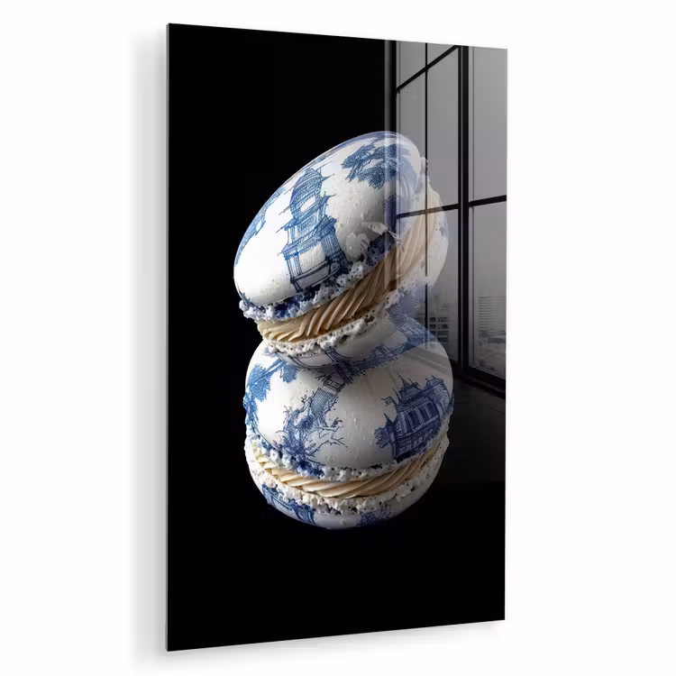 Glas schilderij - Eten - Macarons - Delfts blauw - Koekjes — 1