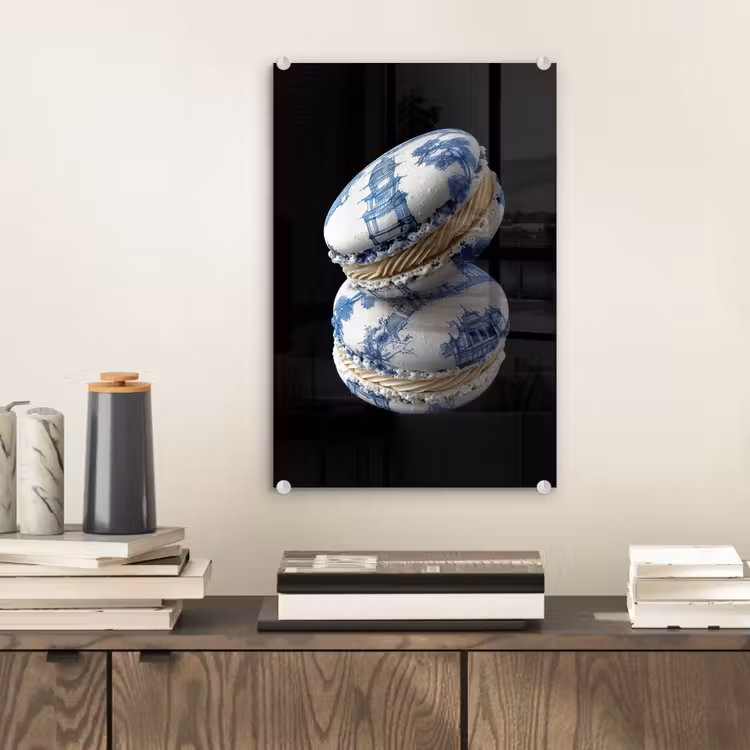 Glas schilderij - Eten - Macarons - Delfts blauw - Koekjes — 2