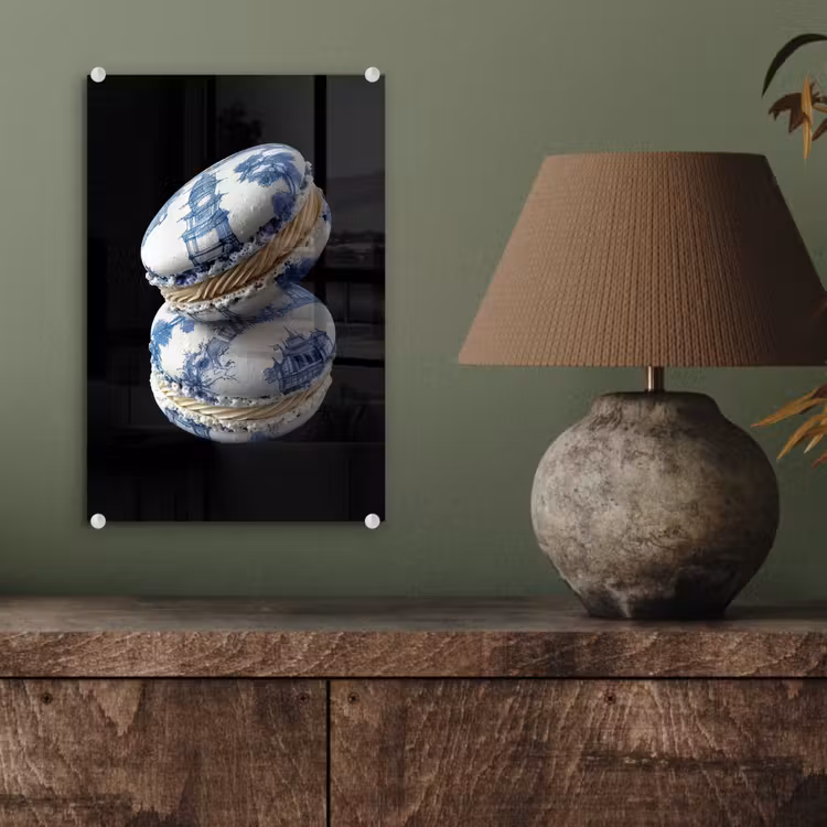 Glas schilderij - Eten - Macarons - Delfts blauw - Koekjes — 4