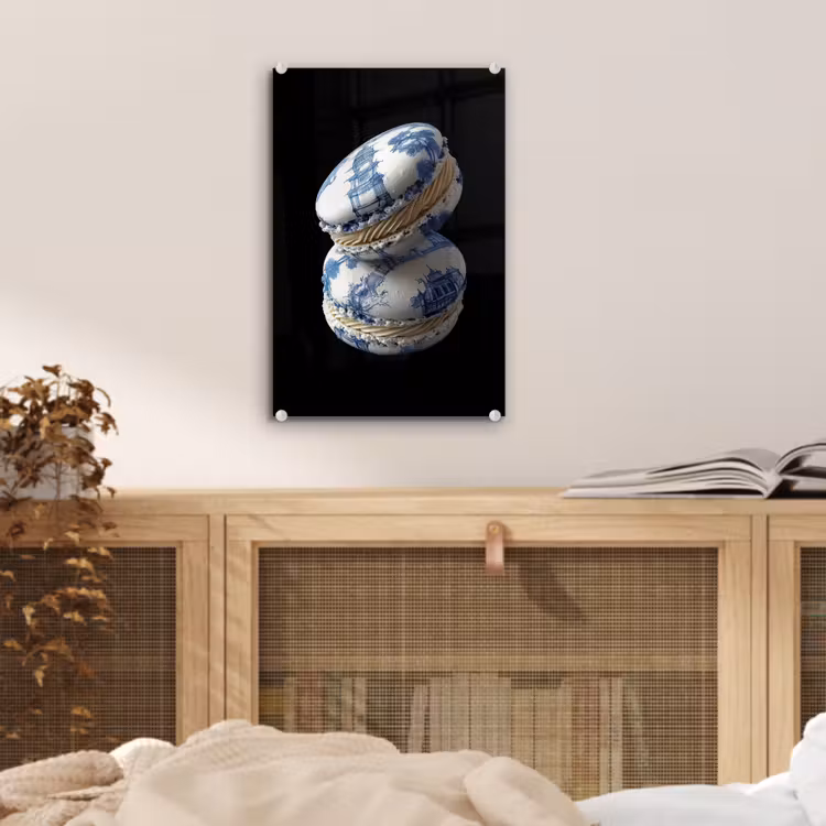Glas schilderij - Eten - Macarons - Delfts blauw - Koekjes — 5