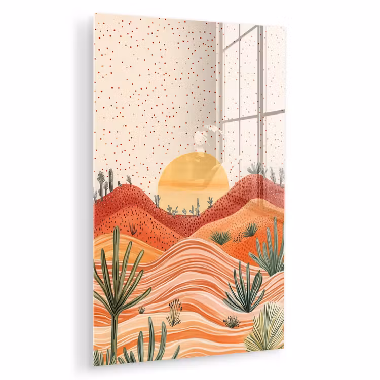 Glas schilderij - Landschap - Heuvels - Zonsondergang — 1