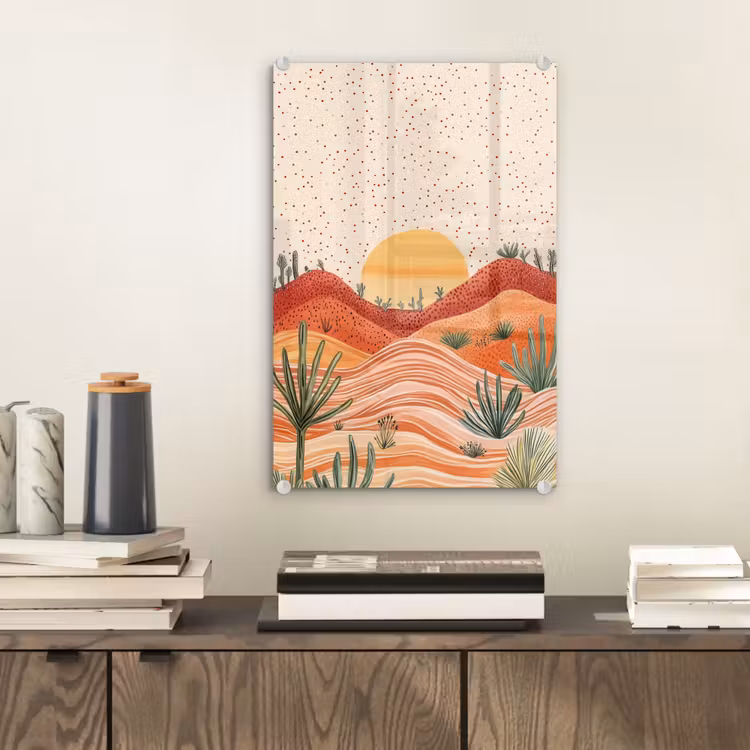 Glas schilderij - Landschap - Heuvels - Zonsondergang — 2