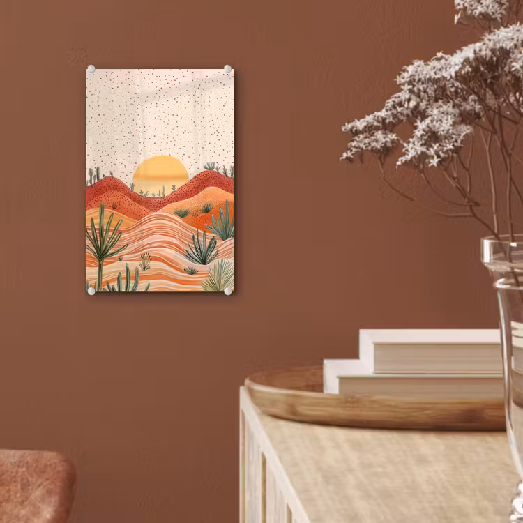 Glas schilderij - Landschap - Heuvels - Zonsondergang — 6